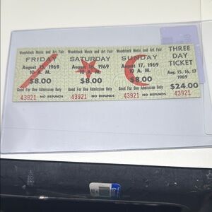 1969 Woodstock Music and Art Fair Ticket mint condition